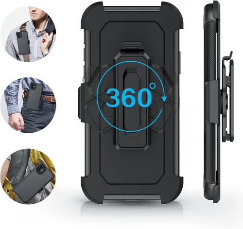 Vista 5 de VENINGO Funda para iPhone 11, funda para iPhone 11, resistente de 3 capas con soporte para cinturón, funda de clip para cinturón, a prueba