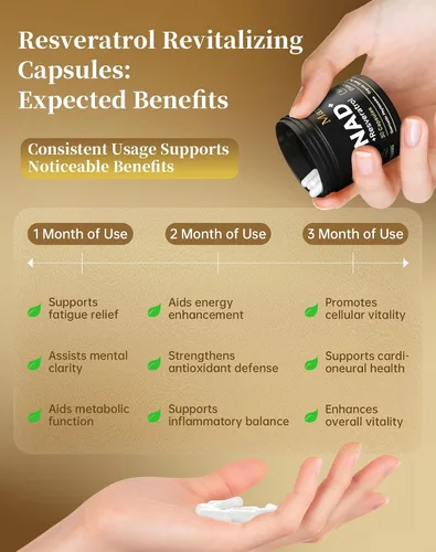 Vista 7 de MARSTA Suplemento de resveratrol NAD 1000 mg orgánico - NAD+ liposomal para energía, antienvejecimiento, apoya la concentración y la resistencia