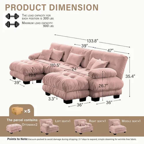 Vista 89 de Sofá Seccional Modular Extragrande de 93.7 pulgadas, Sofá de Dos Plazas Cloud Couch con Almohadas y Cojín Extra Grueso para Sala de Estar, Cine