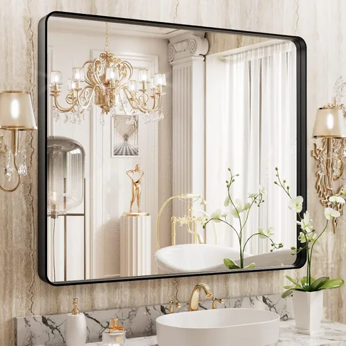 Vista 101 de WEER - Espejo de baño con luces LED, 50x70cm, espejo de tocador montado en la pared, 3 colores regulables, almohadilla antiempañante retroiluminada