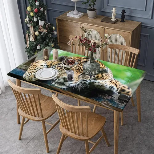 Vista 2 de Mantel ajustable elástico decorativo de selva, 24 x 48 pulgadas, funda rectangular para mesa plegable de 4 pies, protector de mesa ajustable