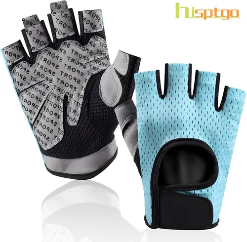 Vista 6 de Guantes de ciclismo para hombres y mujeres, sin dedos, transpirables, guantes de ciclismo antideslizantes que absorben los golpes, acolchados