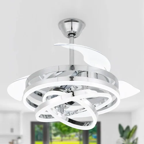 Vista 13 de Ventiladores de techo retráctiles de 42 pulgadas con luces ventilador de araña dorado moderno Gold Fandeier Ceiling Fans with Lights Quite DC