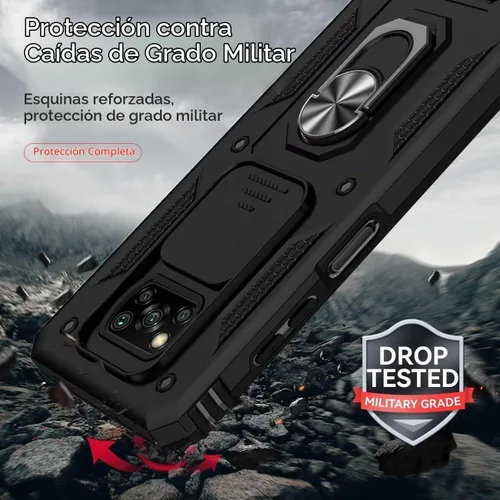 Vista 7 de Funda para Poco X3 NFC/Poco X3Pro/PocoX3 con protector de pantalla de vidrio templado y cubierta de cámara deslizante, anillo magnético Soporte