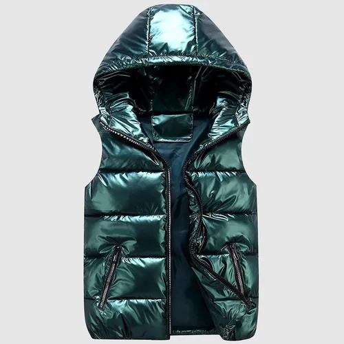 Vista 2 de niceone - Chaleco acolchado de cuero para mujer, sin mangas, con cremallera, con capucha, ligero, para invierno, chaqueta
