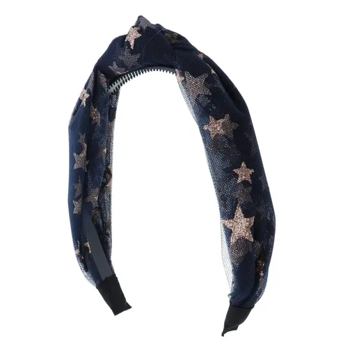 Vista 4 de Motique Accessories Diadema de vacaciones estrellada de oro diadema de tul turbante nudo diadema para mujeres y niñas - negro