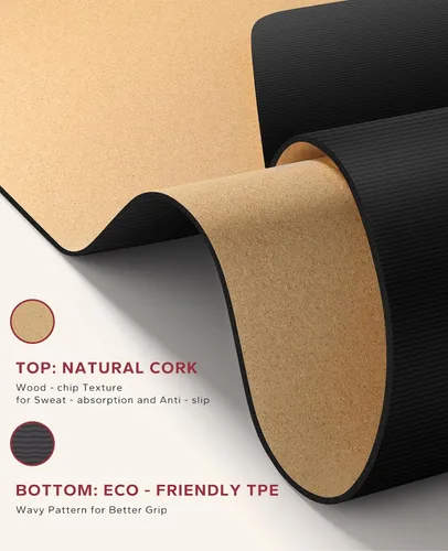 Vista 2 de HAPBEAR Large Cork Yoga Mat - 72"x36" Wide Non-Slip for Home Workout, Yoga, Pilates & Stretching - 6mm Cushioned Support & Durable - Carry Bag