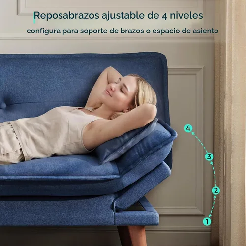 Vista 4 de LINSY HOME Sofá cama futón, sofá futón de felpilla de 70 pulgadas con respaldo ajustable, cómodo sofá cama convertible 3 en 1 para espacios Azul