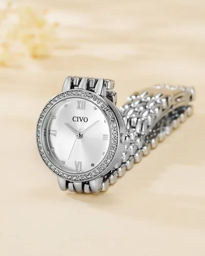 Vista 8 de CIVO Quartz Gold Watch for Women Elegant Stainless Steel Dress Wristwatch with Diamond Dial - Ladies Luxury Watch for Small Wrists - Gift for