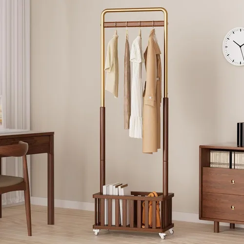 Vista 12 de Brand Perchero de madera maciza con ruedas independiente, entrada dormitorio sala de estar, combinación de madera de metal, ropa ropa bufanda