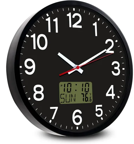 Vista 14 de Reloj de pared analógico de 12 pulgadas, silencioso, sin tictac, reloj de pared grande de cuarzo con LED nocturno, reloj de pared decorativo a
