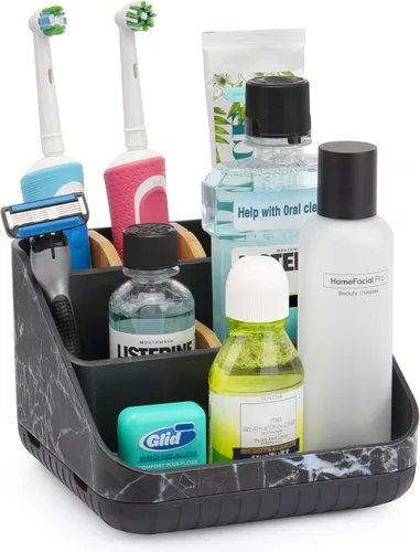 Vista 9 de Chintu Portacepillos de dientes para baño, organizador de encimera de baño, soporte eléctrico para cepillado de dientes, 6 ranuras para organización