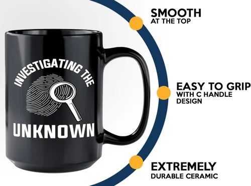 Vista 5 de Taza de café detective de 15 onzas, color negro - Investigando lo desconocido - Oficial de policía policía patrulla detective sheriff aplicación