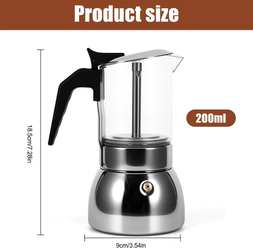 Vista 7 de Houkiper Cafetera de café expreso, 4 tazas de acero inoxidable de 6.8 fl oz, cafetera italiana, cafetera de cristal transparente, cafetera moca