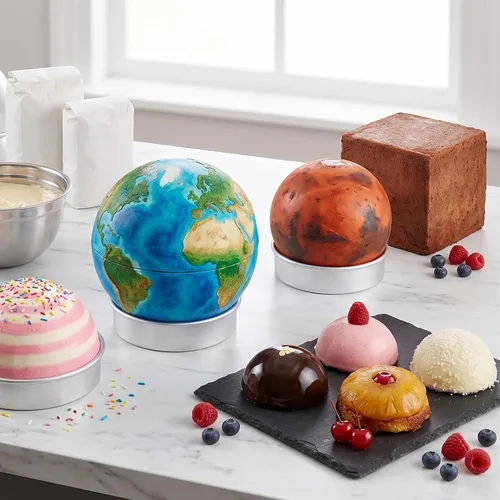 Vista 3 de Juego de 4 latas hemisféricas para pasteles de 2 pulgadas con bases, moldes para pasteles de bolas, molde de aluminio para pasteles hemisferios