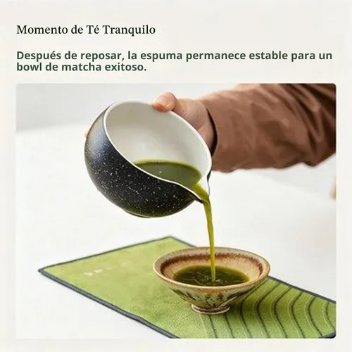 Vista 7 de Juego de batidor de matcha, kit de 7 piezas, juego de ceremonia de té matcha, chawan de cerámica negra con boquilla de vertido, bambú Chasen
