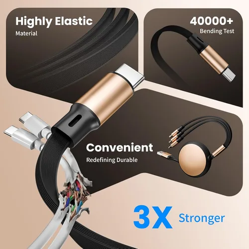 Vista 2 de Cable de carga múltiple 3 en 2, 1 paquete de cargadores retráctiles de 4 pies para todos los dispositivos, adaptador de cable de carga múltiple USBC