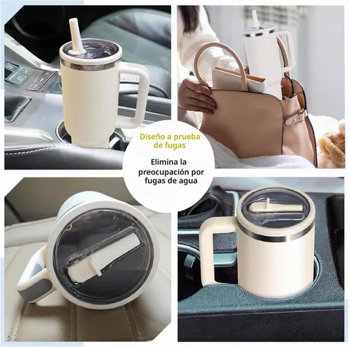 Vista 6 de Stanley - Paquete de 2 tapas abatibles con popote Stanley, a prueba de fugas, accesorios Stanley para vasos Stanley Quencher H2.0 de 40 onzas beige