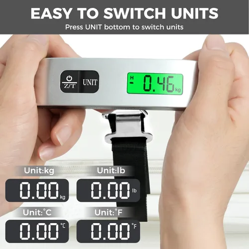 Vista 5 de BAGAIL Báscula digital de equipaje, báscula de equipaje colgante de 110 libras con pantalla LCD retroiluminada, báscula de pesaje portátil