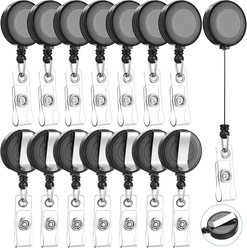 Vista 20 de Zonon 3 clips retráctiles para tarjetas de identificación con clip de cinturón de metal para colgar tarjetas, llaveros, soportes para tarjetas