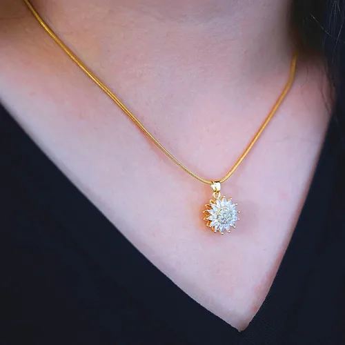 Vista 5 de You are My Sunshine Necklace, 18K Gold Plated Spinning Sunflower Pendant with Cubic Zirconia Stones for Women Graduation Necklace Gift Special
