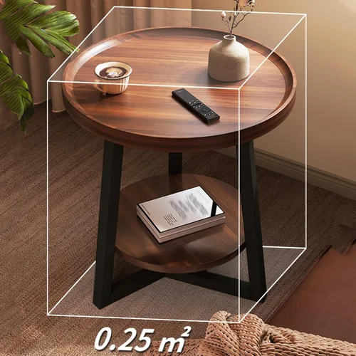 Vista 6 de YVYKFZD Round Coffee Table, 2 Tier Wood Center Table for Living Room, Fluted Tea Table with Metal Frame, Farmhouse Cocktail Table End Table(Walnut