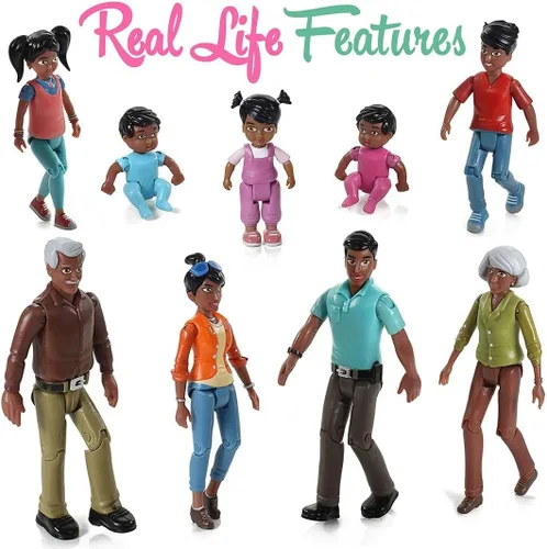 Vista 5 de Beverly Hills Doll Collection Sweet Li'l Family African American Dollhouse People - Juego de 9 figuras de acción para abuelo, abuela, mamá, papá