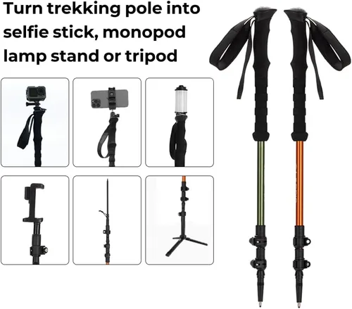 Vista 2 de Selfie Trekking Pole – Ultralight 7075 Aluminum Hiking Poles with Built-in 1/4” Mount, Selfie Clamp, Tripod & Camera Kit – Adjustable Flip-Lock