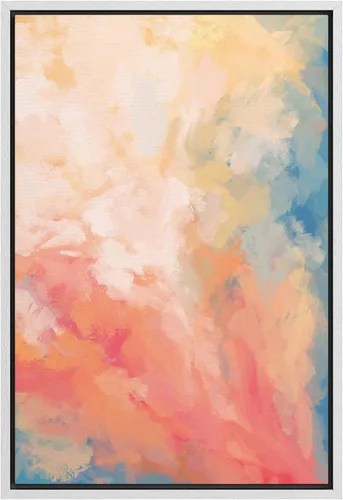 Vista 14 de SIGNFORD Lienzo enmarcado para pared, acuarela pastel, rosa, puesta de sol, nube, naturaleza, ilustraciones de área silvestre, arte moderno