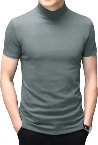 Vista 14 de Men's T Shirt Short Sleeve Basic Mock Turtleneck Tops Verde militar