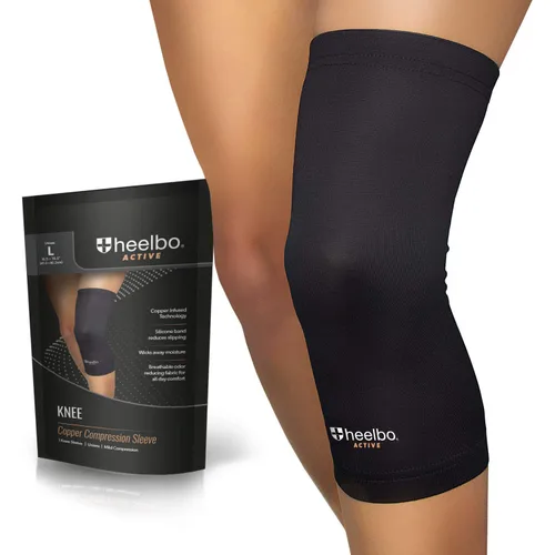 Vista 16 de Heelbo Manga de compresión de rodilla con fibras de cobre infundidas y tela transpirable para aliviar el dolor de rodilla, soporte de rodilla