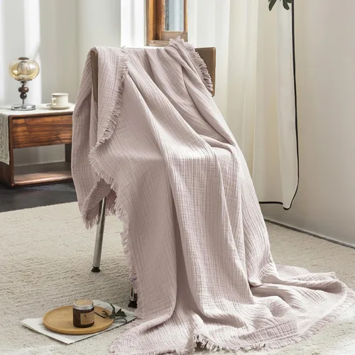 Vista 16 de FOSSA Manta de Muselina con Flecos - Gasa de Algodón 100% de 4 Capas Súper Suave y Transpirable - Manta Decorativa Ligera y Refrescante para Cama