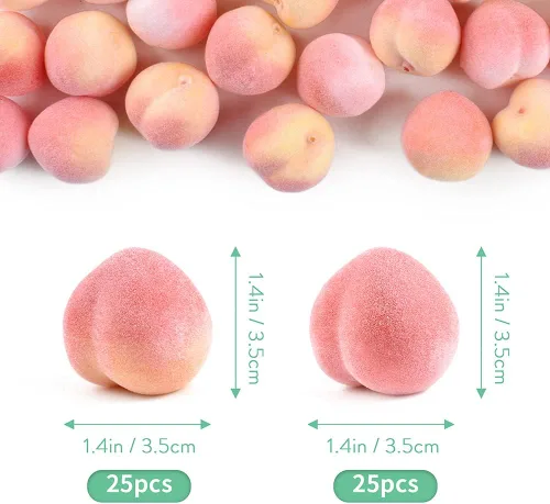 Vista 2 de Melocotón artificial, mini fruta falsa de simulación de melocotón rosa amarillo melocotón modelo de fruta falsa para el hogar, casa, cocina, fiesta