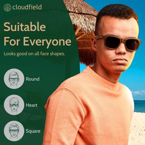 Vista 3 de cloudfield Wood Frame Sunglasses for Men and Women with 9-Layer Polarized Lenses and Double Layer of UV Blocking Coating
