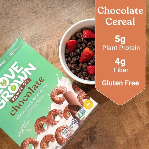 Vista 5 de Love Grown Power O's - Cereal de chocolate sin gluten con alto contenido de proteínas, vegano, certificado sin OMG, bajo en azúcar, alto en fibra
