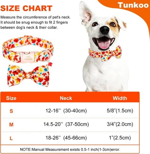 Vista 6 de Tunkoo Collar de otoño para perro con elegante pajarita, duradero, ajustable y elegante collar de otoño para mascotas, disponible en tamaño pequeño