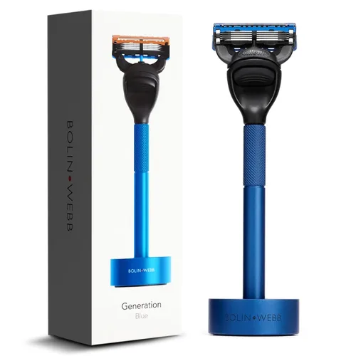 Vista 11 de Bolin Webb Generation Razor & Stand - Maquinillas de afeitar de lujo para hombres con 5 cuchillas Gillette Fusion, afeitadora de aluminio de alta