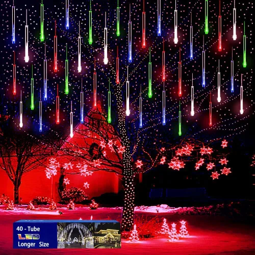 Vista 8 de Purtuemy - Luces de Halloween para exteriores, luces con diseño de lluvia de meteoritos, 12 pulgadas, 8 tubos, luces de hadas en cascada