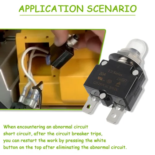 Vista 5 de Disyuntor de botón de reinicio manual de 20 A, 125/250 V CA, 50 V CC, protector de sobrecarga térmica para automóviles con terminales de conexión