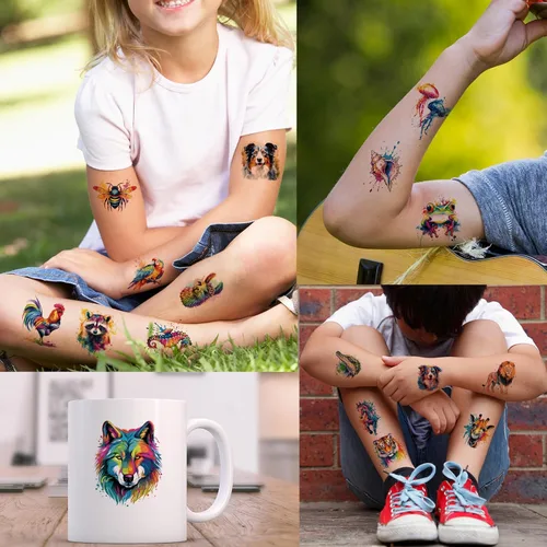 Vista 6 de Hotoyannia 160 piezas de 30 hojas de tatuajes temporales de animales de acuarela para niños – Individualmente lindos animales tatuajes temporales