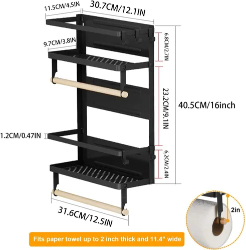 Vista 3 de EASTTOWEST Estante magnético para especias, estante magnético de cocina de 4 niveles para refrigerador, nevera, organizador con 2 soportes