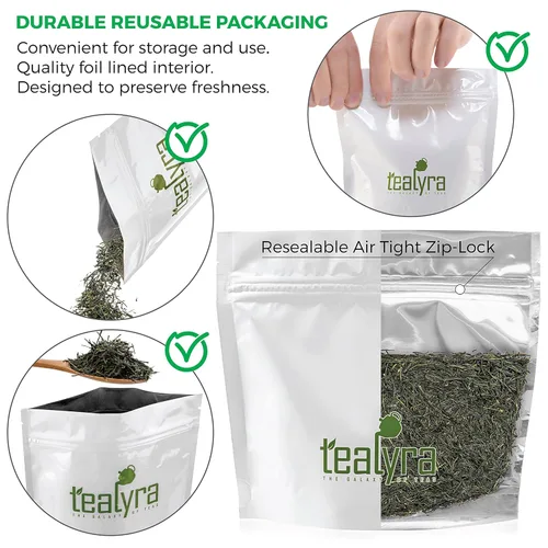 Vista 3 de Tealyra - Hecho a mano Premium First Flush - Té verde Gyokuro - Cultivado en Yame Japón - Té de hojas sueltas - Cafeína Media - 3.53 oz (3.5 onzas)