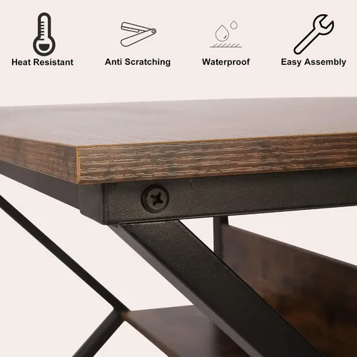 Vista 5 de Escritorio de computadora, escritorio de oficina, mesa de PC de 47 pulgadas, grano de madera rústica industrial con estante de almacenamiento con 4