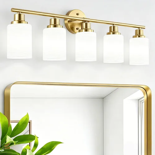 Vista 48 de Paquete de 2 luces de tocador de 1 luz, lámpara de baño de níquel cepillado con pantalla de vidrio blanco lechoso texturizado, accesorio
