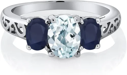 Vista 2 de Gem Stone King Anillo ovalado de plata de ley 925 con zafiro azul aguamarina y zafiro azul cielo Metal Metal Piedra preciosa Aguamarina Zafiro