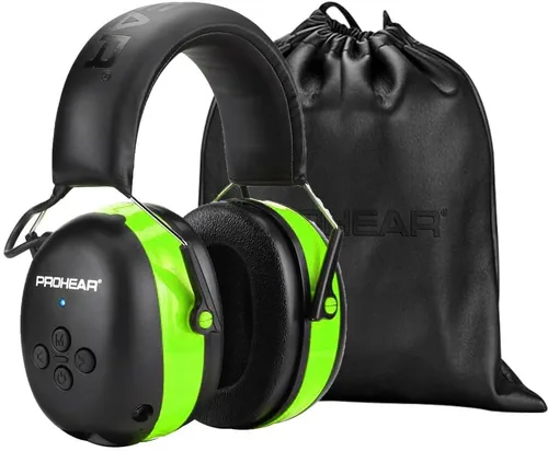 Vista 13 de PROHEAR Auriculares de protección auditiva Bluetooth 5.0 037 con batería recargable de 1100 mAh, 25 dB NRR de reducción de ruido con tiempo de negro