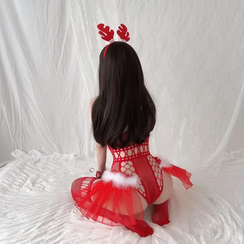 Vista 6 de SINGUYUN Lencería de Navidad para mujer, diseño de Papá Noel, sexy, con calcetines