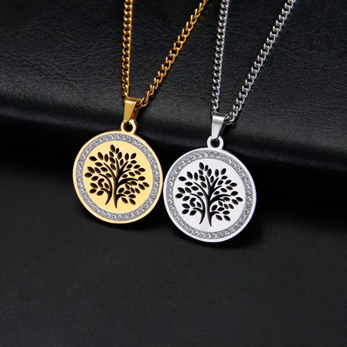 Vista 6 de kkjoy Collar de acero inoxidable con colgante de árbol de la vida, joyería inspirada en la naturaleza, regalos espirituales para mujeres y hombres