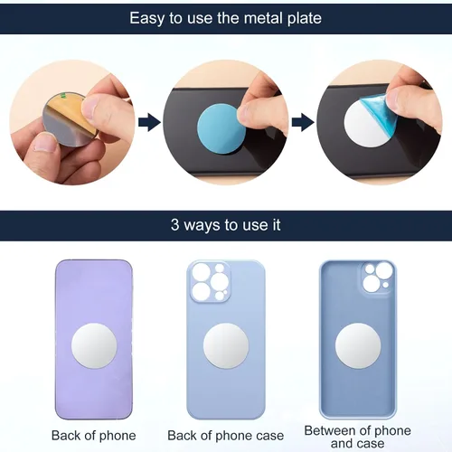 Vista 4 de 30pcs 1.575 in Universal Round Metal Phone Disk para soporte magnético del teléfono del coche, autoadhesivo, plateado