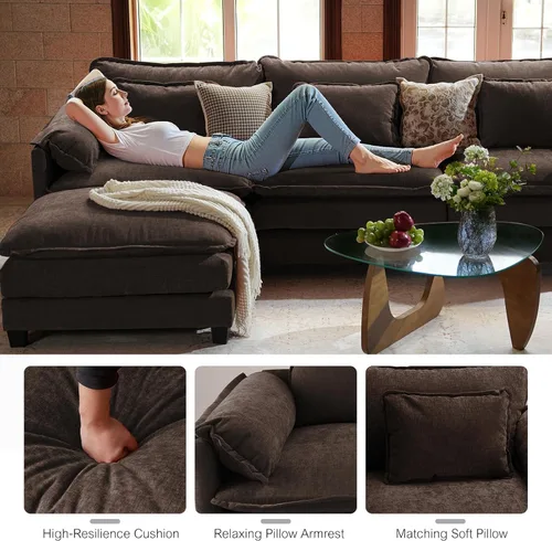 Vista 3 de Sofá modular de gran tamaño de 113 pulgadas, cómodo sofá en forma de L con funda extraíble, asiento ancho y profundo moderno para sala de estar